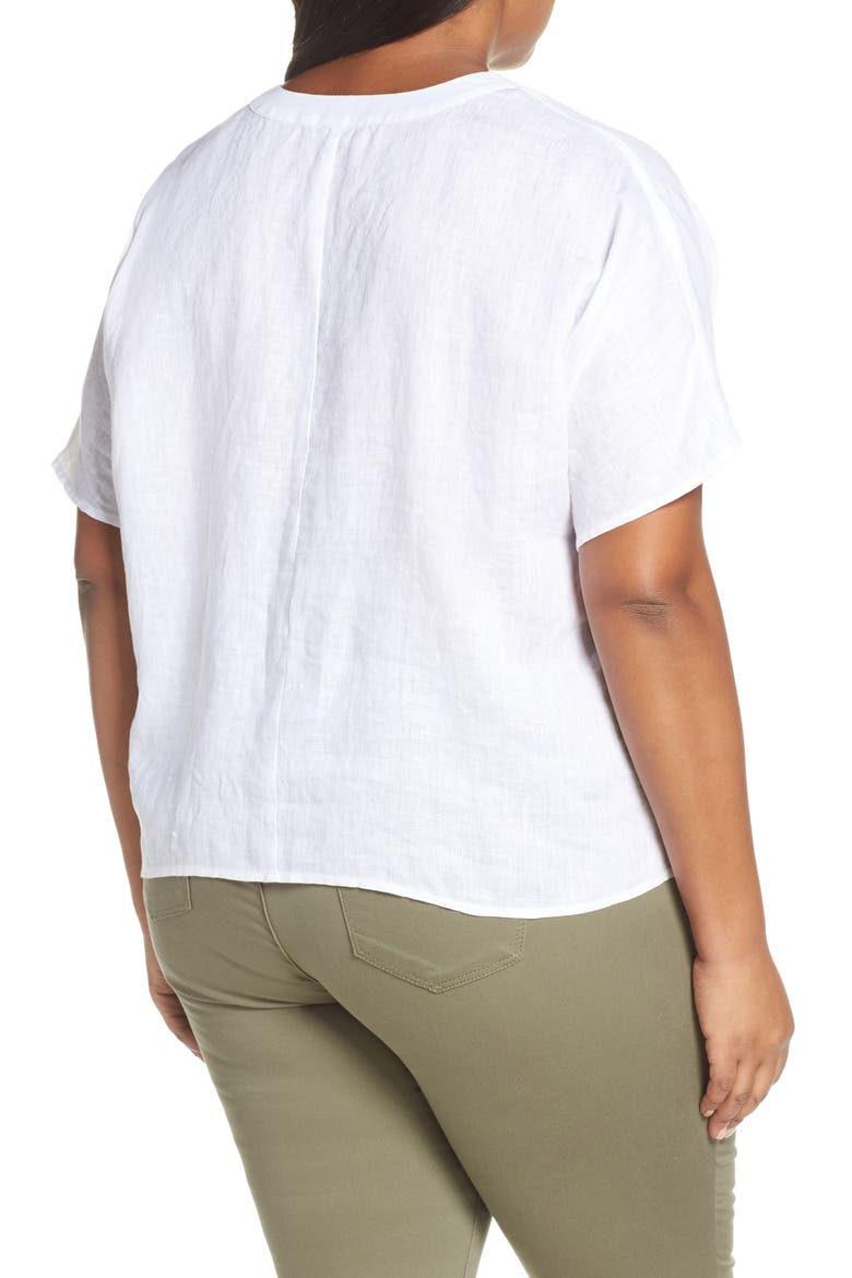 Tie Front Linen Top, Alternate, color, ULTRA WHITE