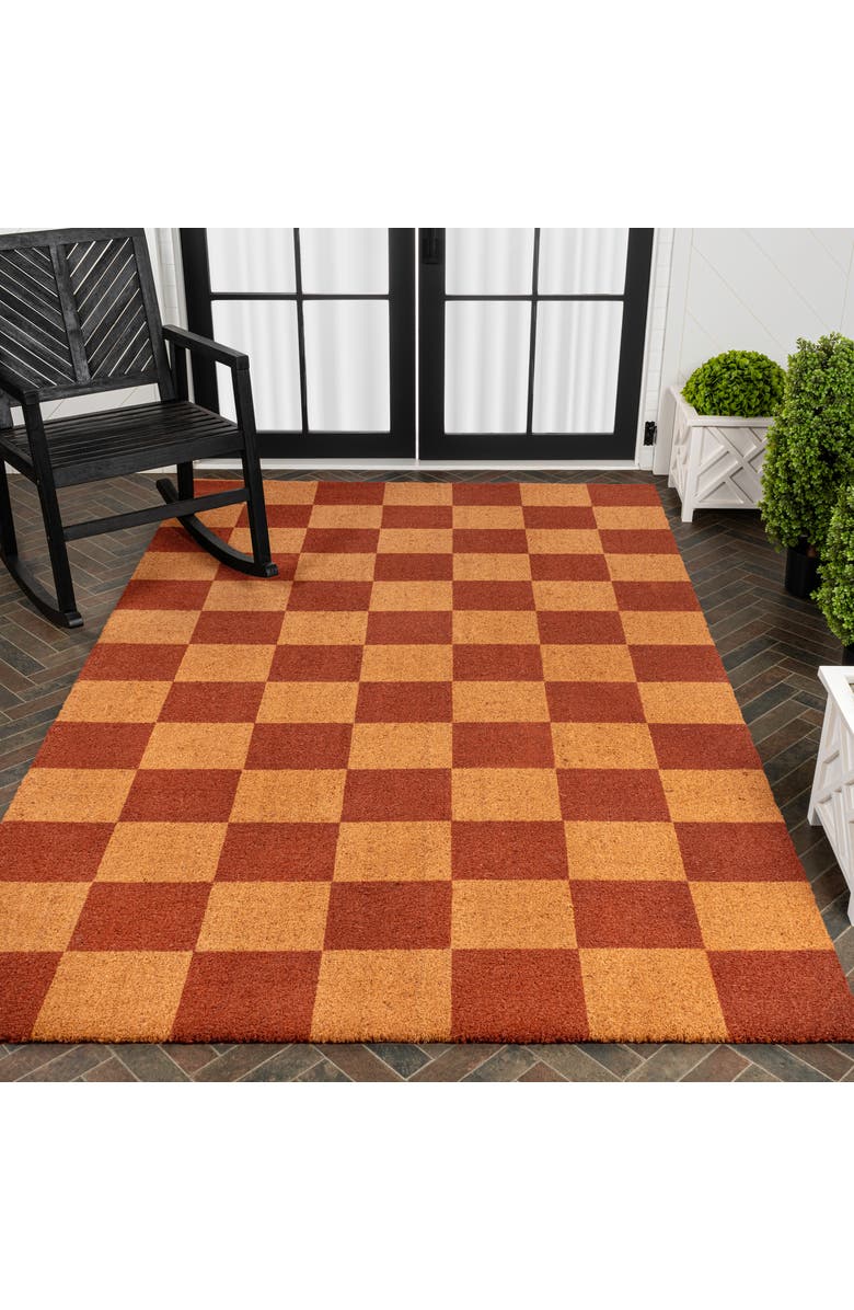 JONATHAN Y Peater Classic Casual Commerical Natural Coir Mat Indoor/Outdoor, Alternate, color, Natural Red Checker