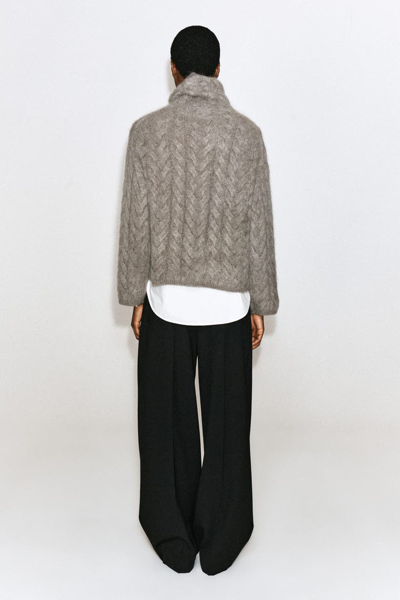 Cable-knit Brushed Pure Cashmere Sweater, Alternate, color, BROWN