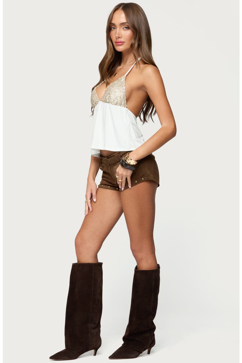 Hallie Sequin Halter Babydoll Top, Alternate, color, GOLD