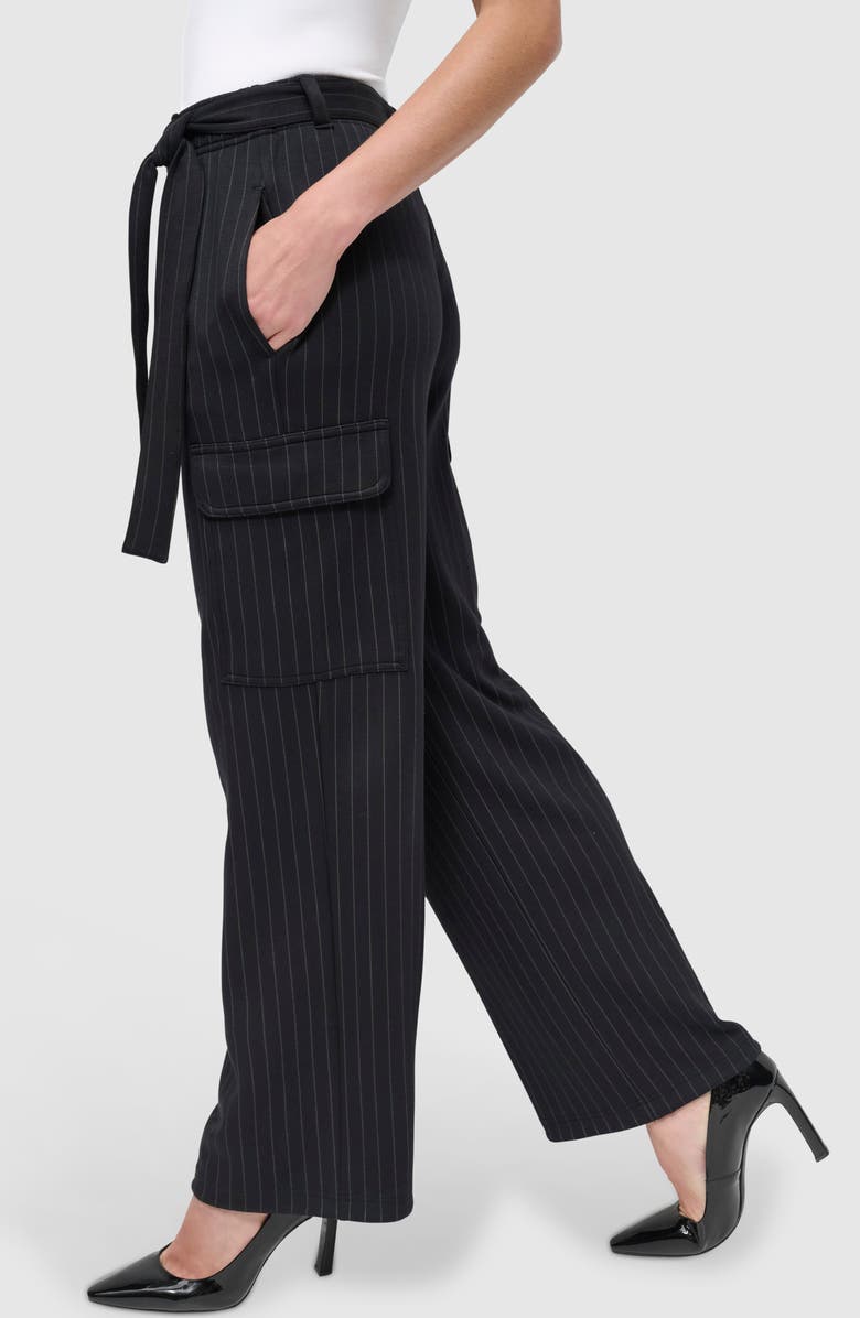 DKNY Pinstripe Belted Wide Leg Cargo Pants, Alternate, color,