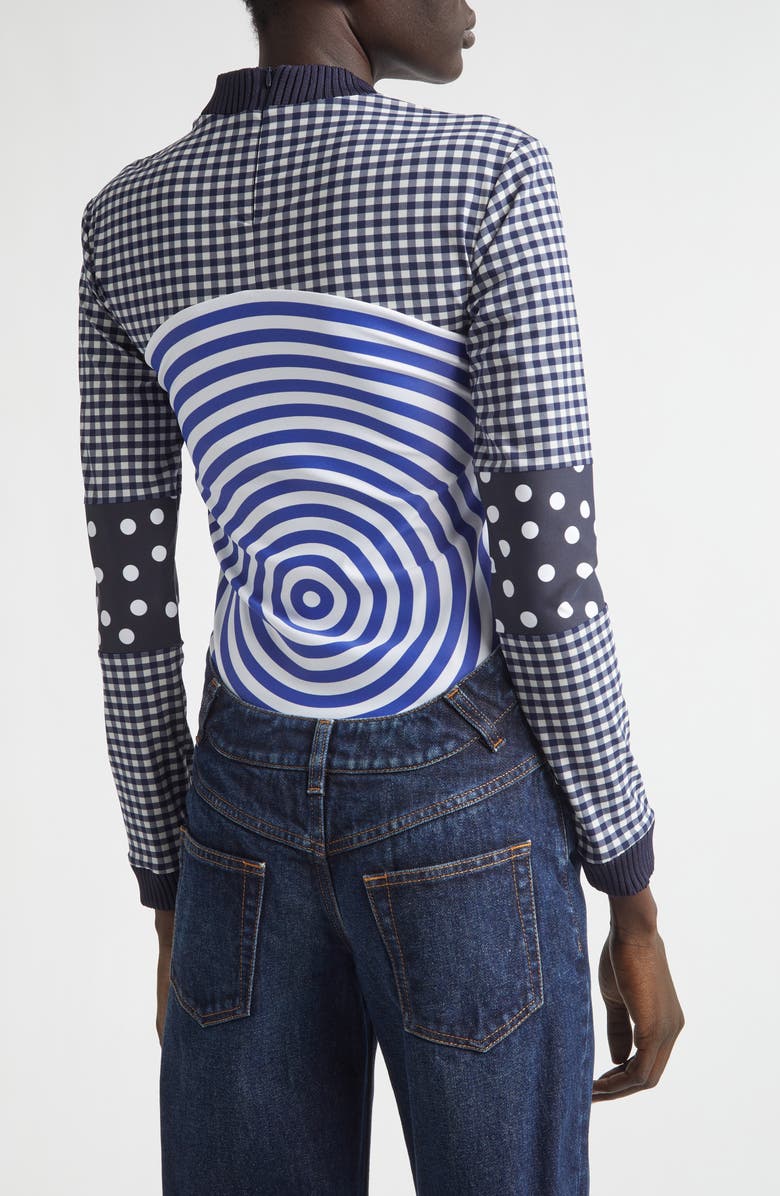 Jean Paul Gaultier Vichy & Target Mixed Print Jersey Top, Alternate, color, 