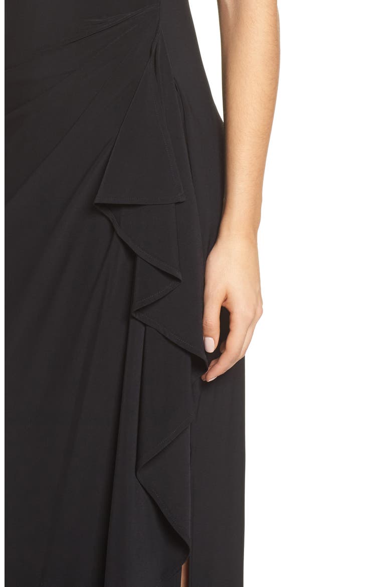 Embroidered Side Ruched Gown, Alternate, color, BLACK/ GOLD