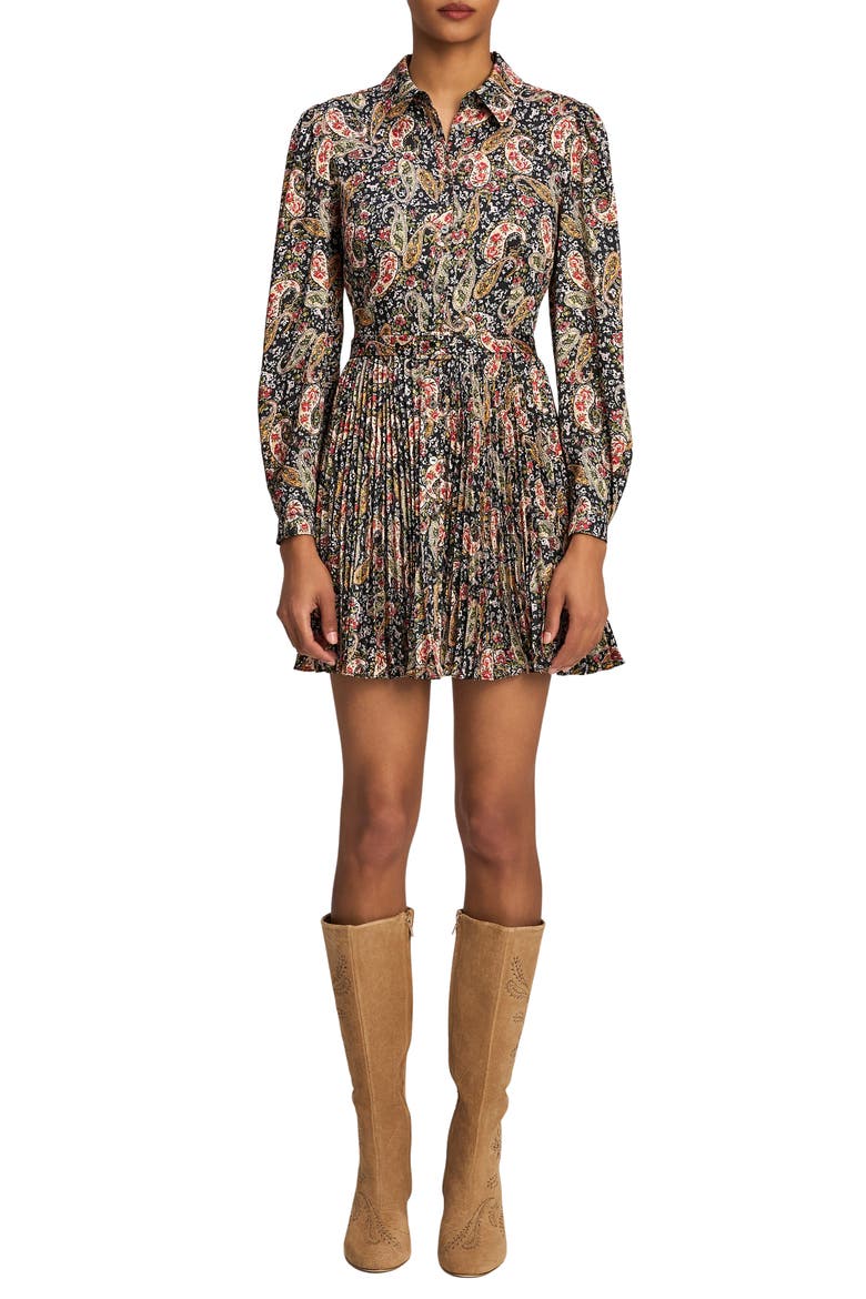Reynolds Rose Paisley Pleated Minidress, Main, color, BLACK MULTI