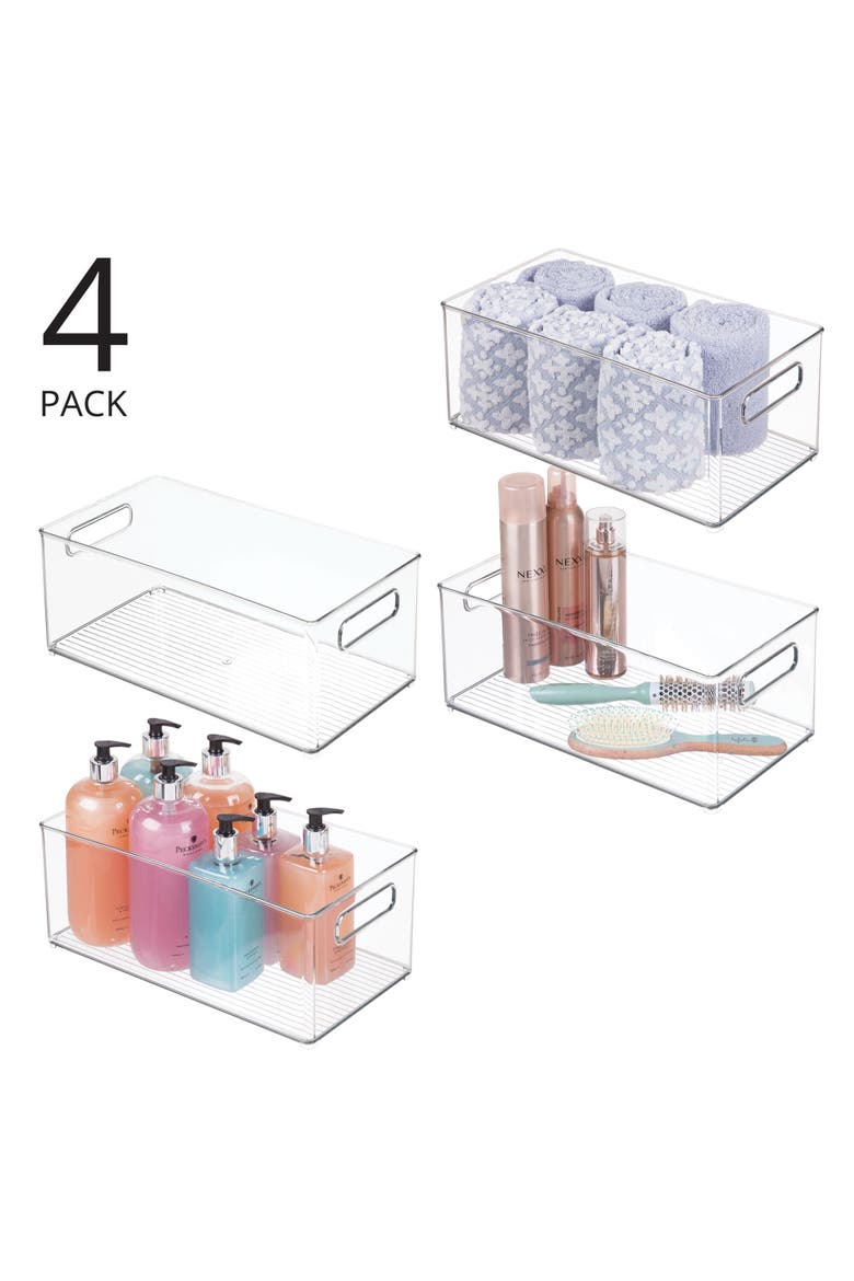 Stackable Fridge Bin - Kitchen Storage Bin for Pantry, Cabinets, or Fridge, Set of 4, Clear, Main, color, Clear