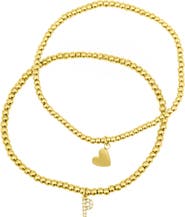Adornia Initial & Heart 2-Pack Stretch Bracelets