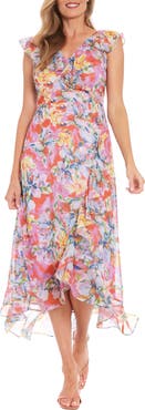 London Times Floral Ruffle Maxi Dress