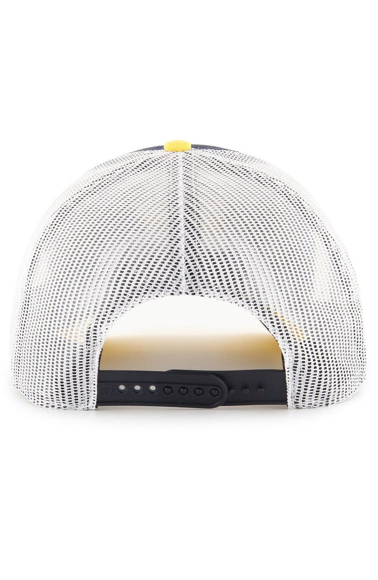 '47 Men's '47 Navy Michigan Wolverines Side Note Trucker Snapback Hat, Alternate, color,