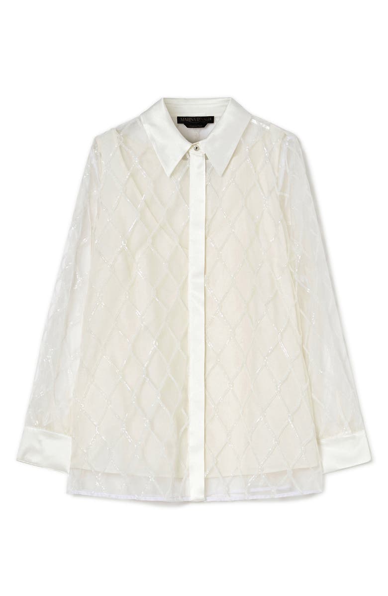 Marina Rinaldi Bacca Embellished Silk Organza Button-Up Shirt, Alternate, color, White