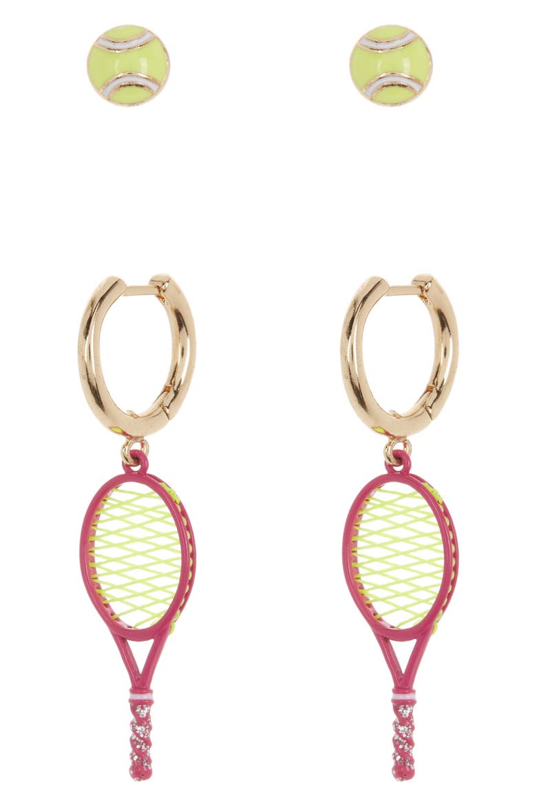 Tennis Mismatched Enamel Earrings, Main, color, PINK/ YELLOW