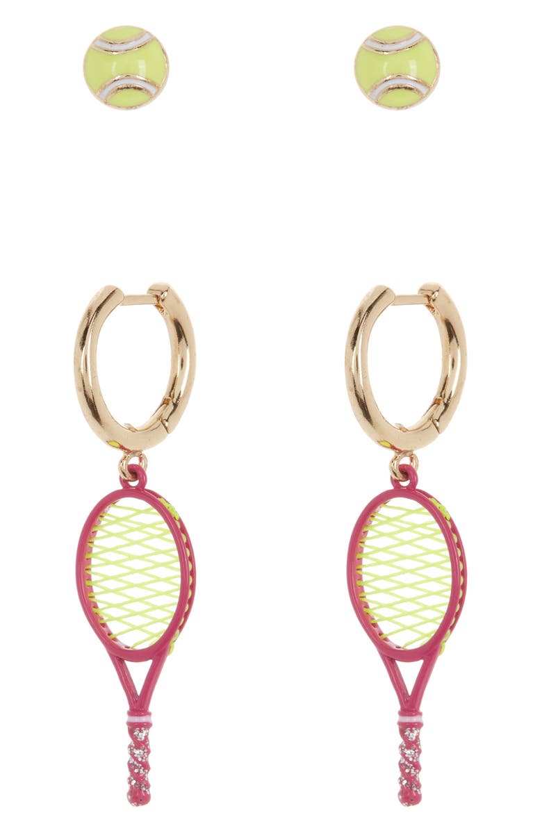 BaubleBar Tennis Mismatched Enamel Earrings, Main, color, Pink/ Yellow