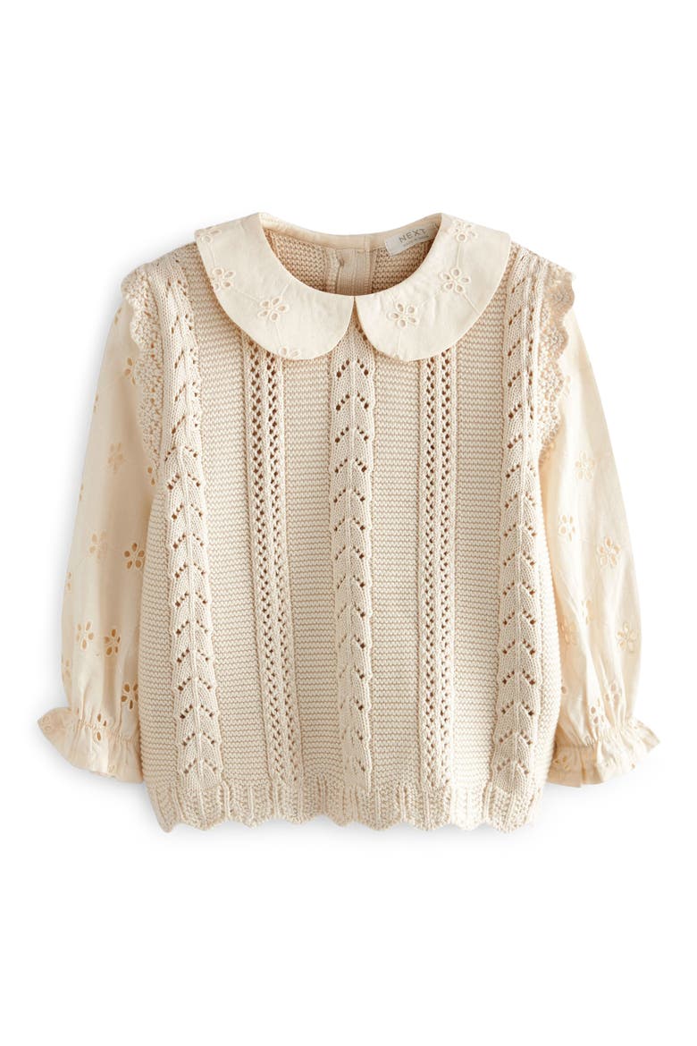 Kids' Mix Media Pointelle & Eyelet Cotton Sweater, Main, color, IVORY