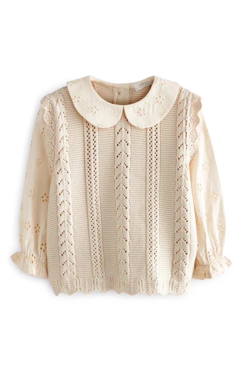 NEXT Kids' Mix Media Pointelle & Eyelet Cotton Sweater, Main, color,