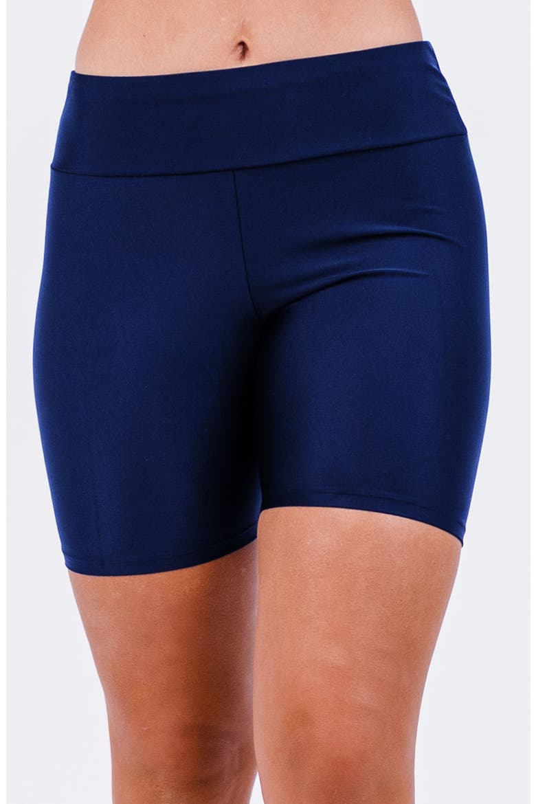 Maya Tankini Swim Top With Removable Cups and Navy Mid-Thigh Swim Shorts Set, Alternate, color, Barbados Blue