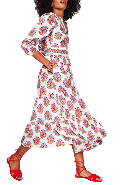 BODEN BODEN VIOLET FLORAL PRINT LONG SLEEVE MIDI DRESS