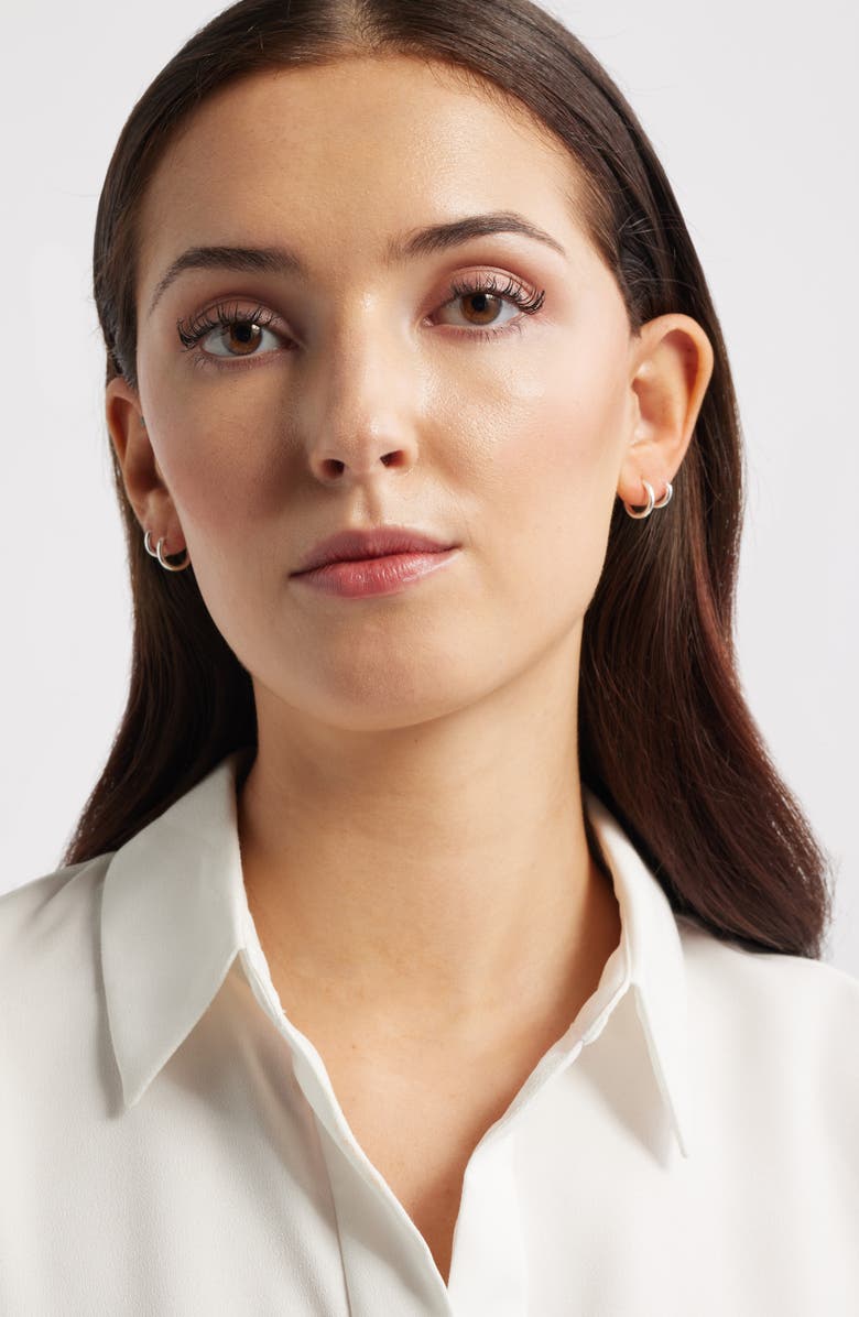 Nordstrom Set of 2 Demi Fine Huggie Hoop Earrings, Alternate, color, Sterling Silver Plated