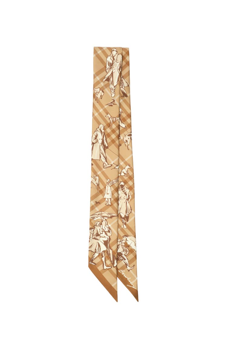 Skinny Check Mates Silk Scarf, Main, color, Finch beige