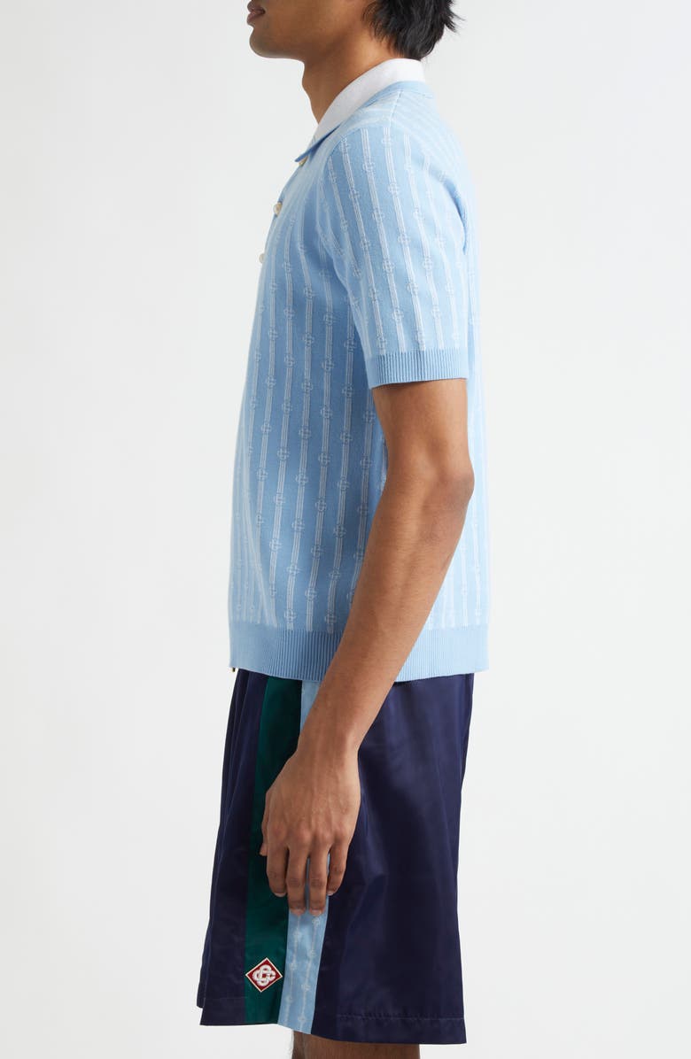 Casablanca Monogram Stripe Jacquard Polo, Alternate, color, Blue