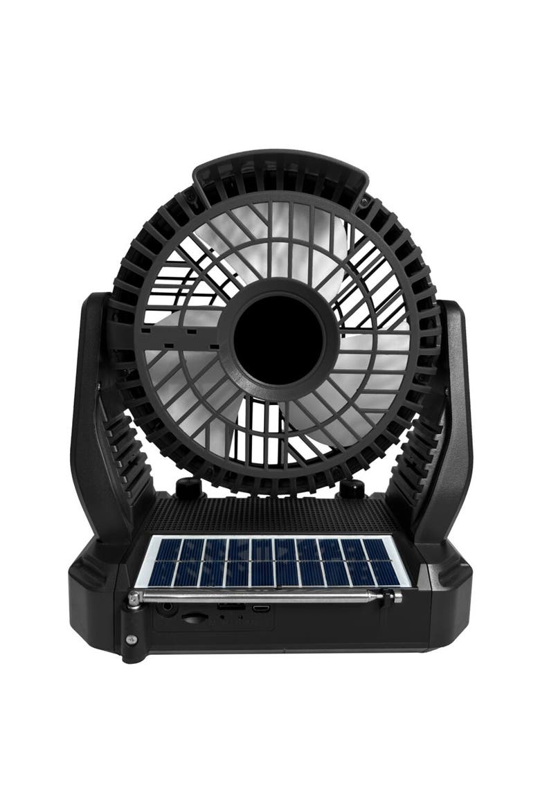 Solar Power Fan W/  Speaker, LED Flashlight, Remote, Alternate, color, Black