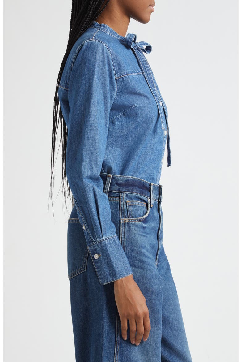 Gabby Tie Neck Button-Up Denim Shirt, Alternate, color, SERENDIPITY