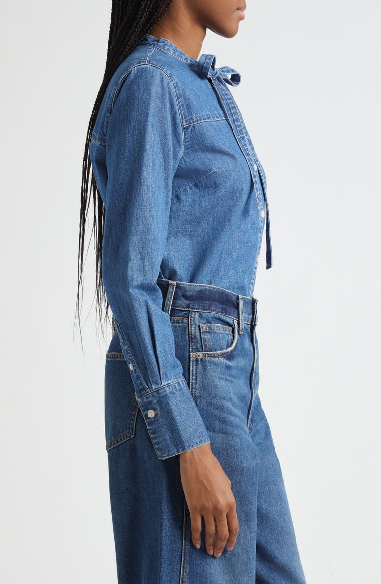 Veronica Beard Gabby Tie Neck Button-Up Denim Shirt, Alternate, color, Serendipity
