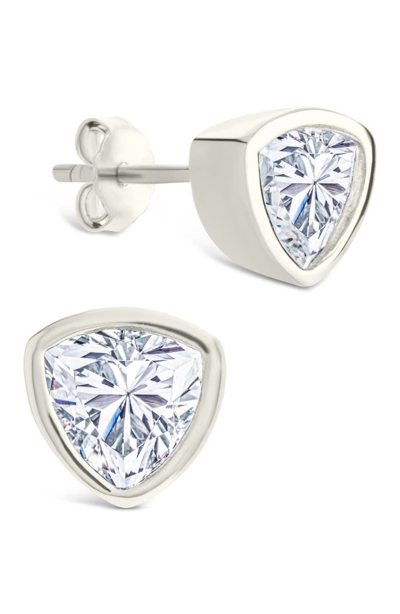 Sterling Forever Trillion Cut Cubic Zirconia Stud Earrings, Main, color, Silver