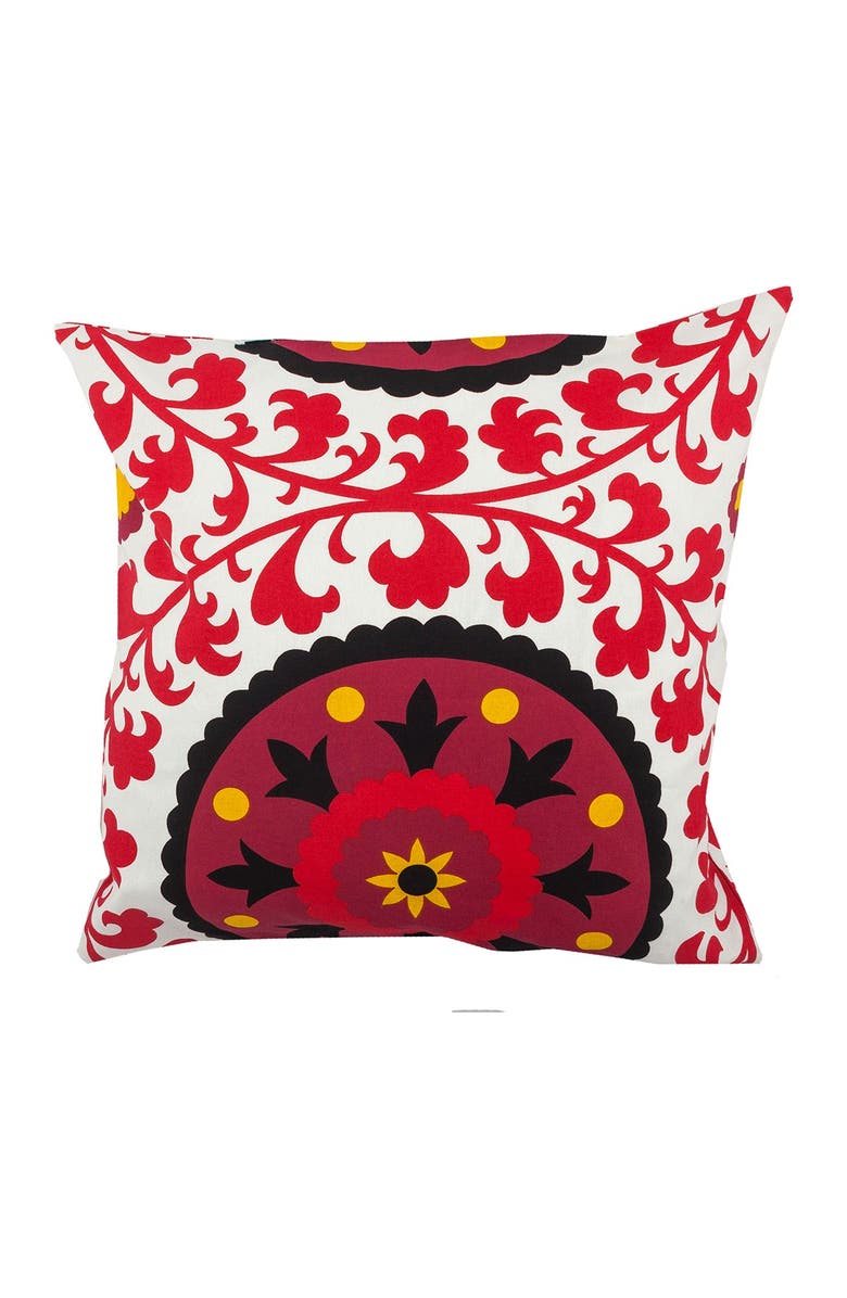 DIVINE HOME Red & Black Suzani Throw Pillow - 20"x20", Main, color, 
