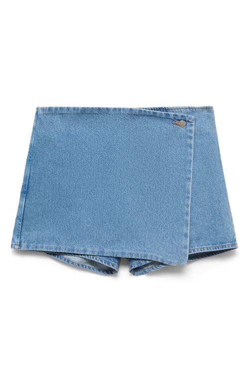 Mango Faux Wrap Denim Skort In Blue
