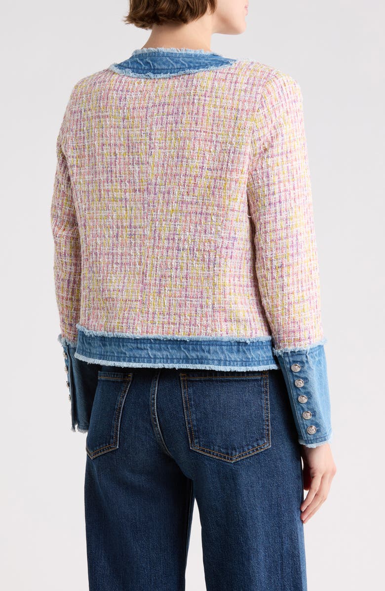 Nanette Lepore Denim Trim Bouclé Crop Jacket, Alternate, color, Pink White Multi/ Denim