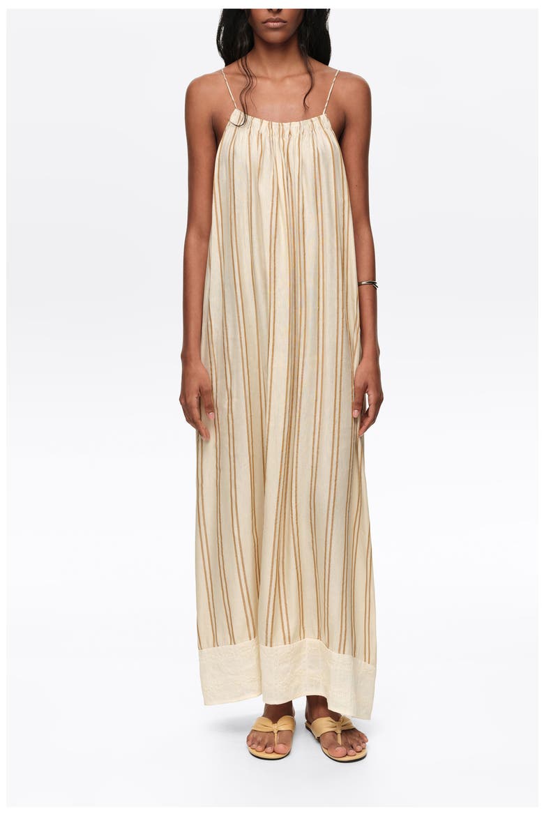 Striped Linen Midi Dress, Main, color, SAND