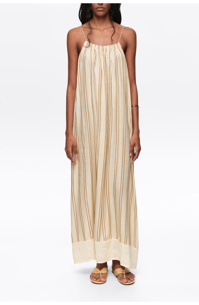 Bimba y Lola Striped Linen Midi Dress, Main, color, Sand