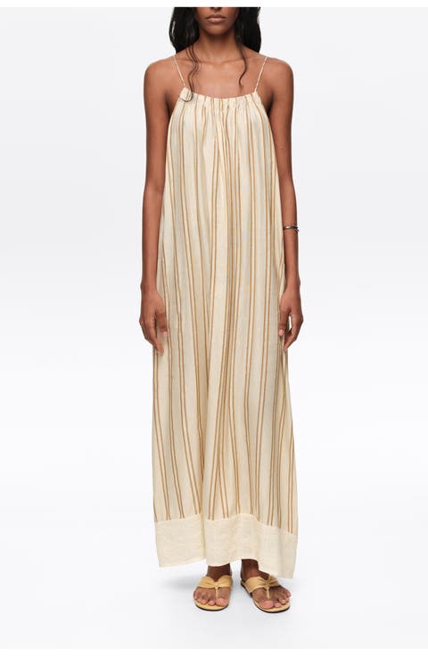 Striped Linen Midi Dress