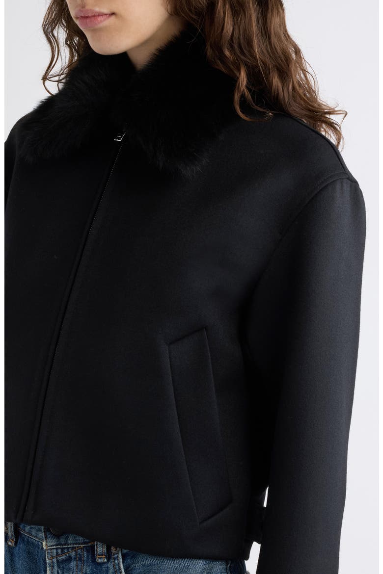 Odayla Wool Jacket with Genuine Shearling Collar, Alternate, color, BLACK