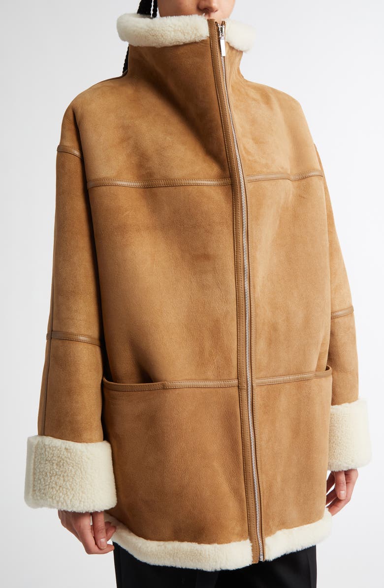 TOTEME Signature Genuine Shearling Jacket, Alternate, color, Biscuit