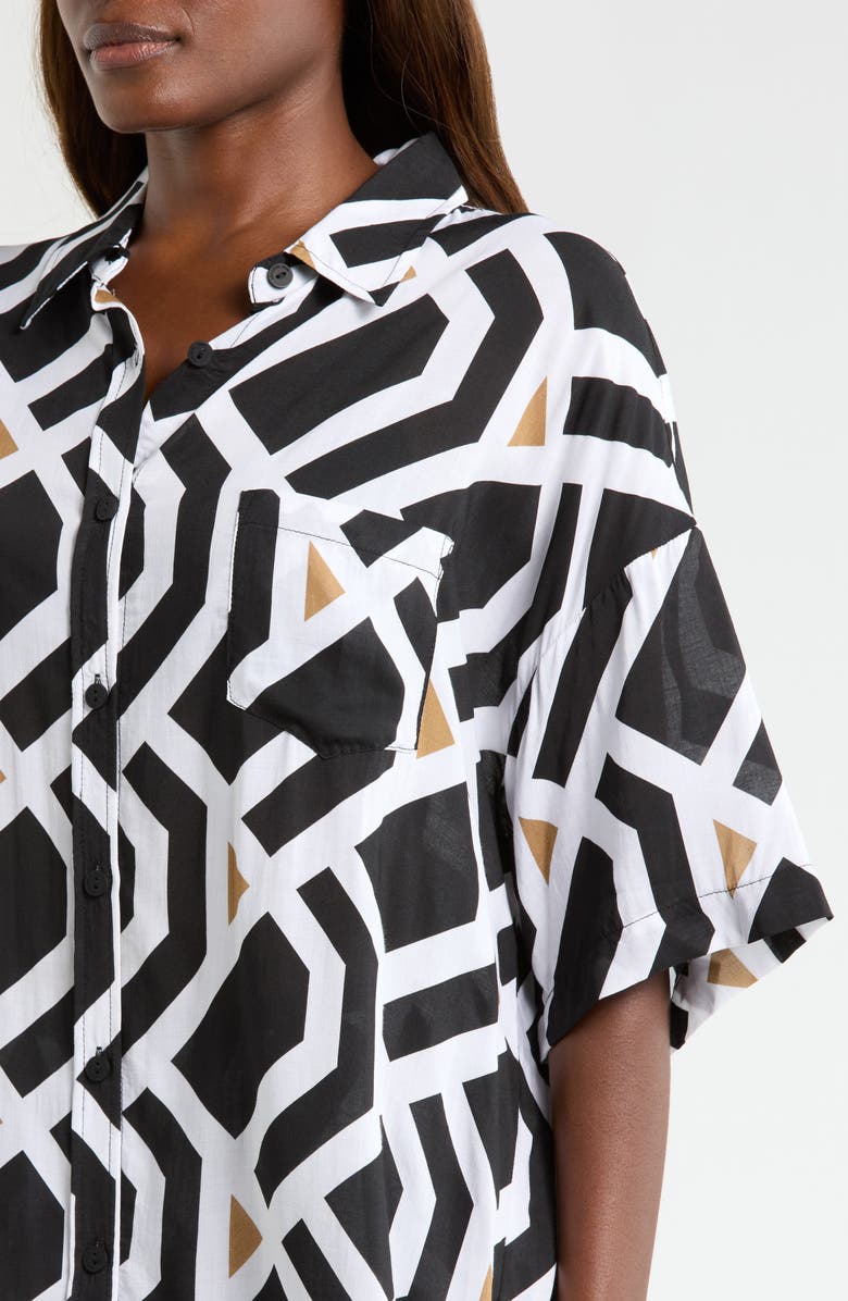 Sea Level Aloha Cover-Up Shirt, Alternate, color, Black Print