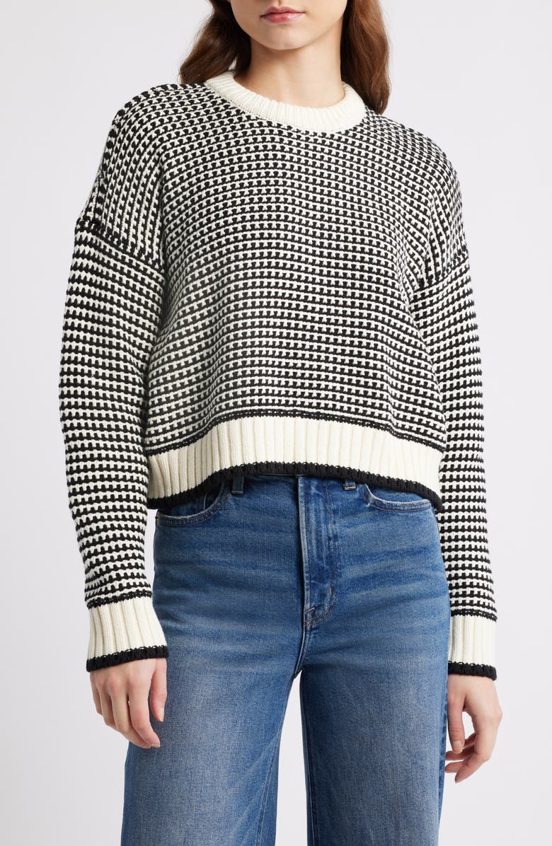 Madewell Textured Stitch Cotton Crewneck Sweater, Main, color, Ivory/Black
