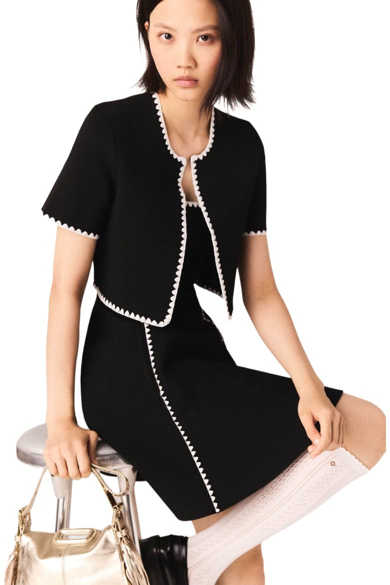 Topstitched cropped cardigan, Alternate, color, Black