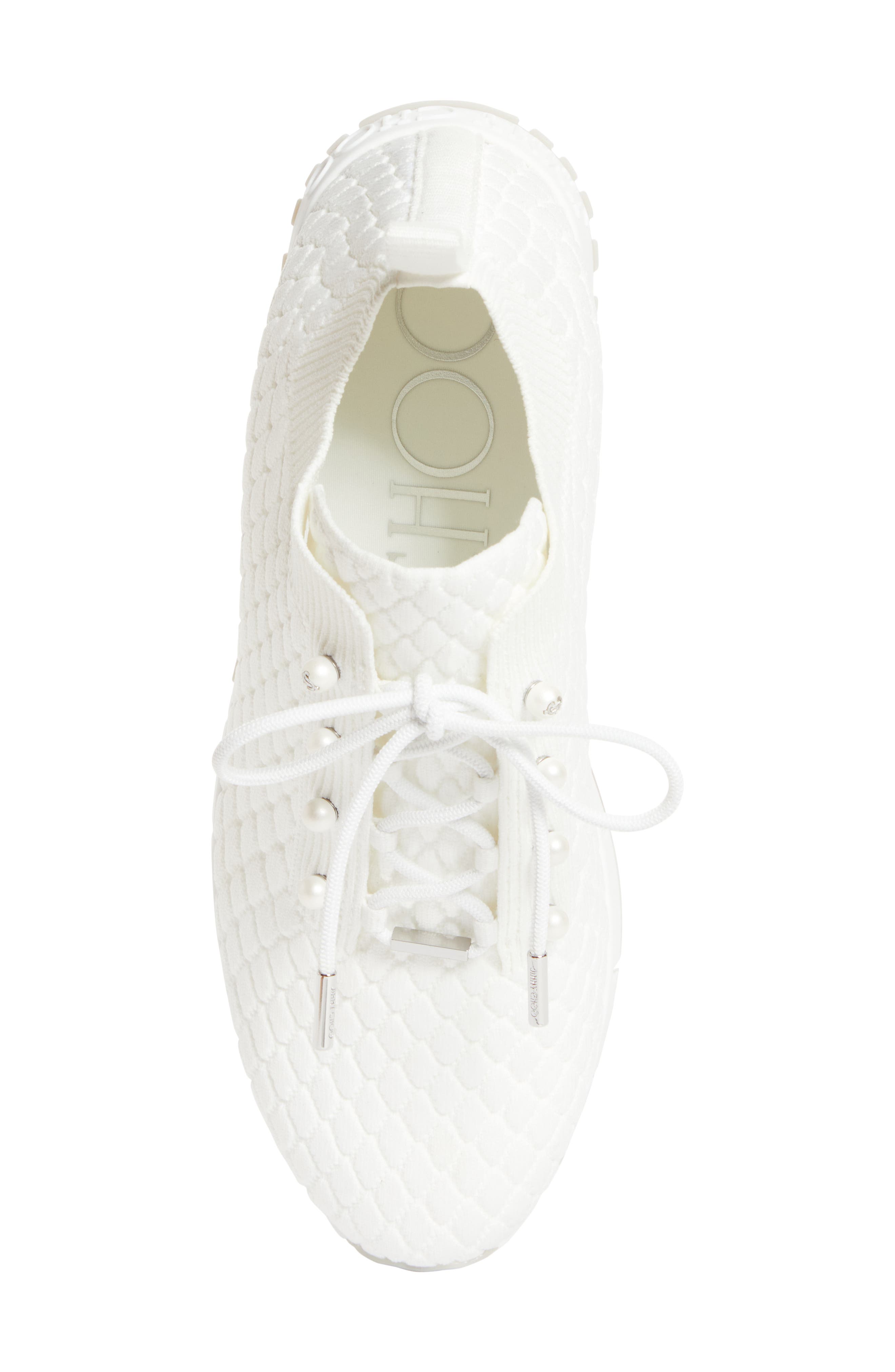 Jimmy Choo Veles Faux Pearl Knit Sneaker, Alternate, color, X White