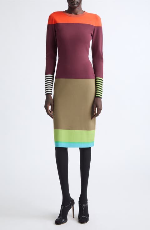 Colorblock Stripe Long Sleeve Sweater Dress
