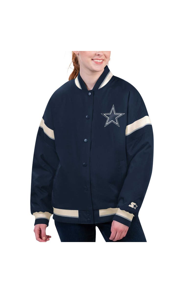 STARTER Women's Starter Navy Dallas Cowboys Tournament Full-Snap Varsity Jacket, Alternate, color, Navy