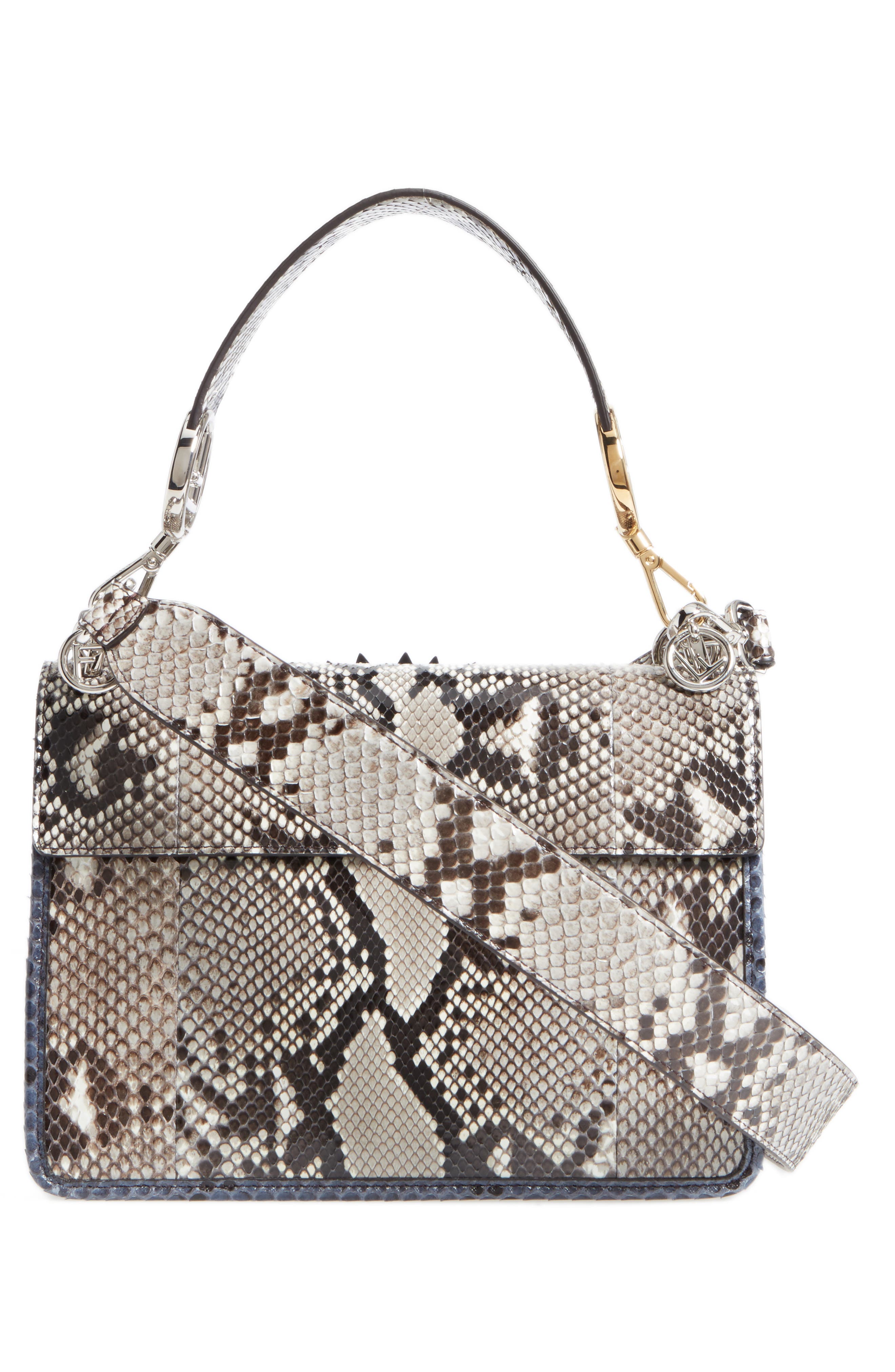Fendi Kan I Daisy Logo Genuine Python Shoulder Bag, Alternate, color, 