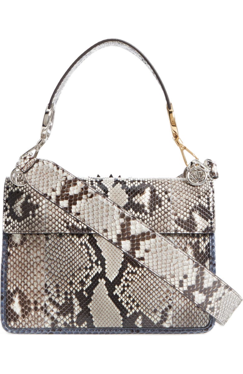 Fendi Kan I Daisy Logo Genuine Python Shoulder Bag, Alternate, color,