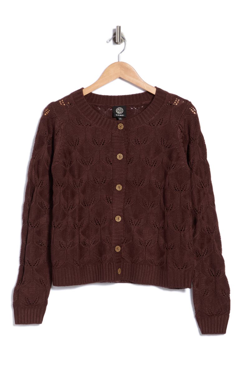 Pointelle Cardigan, Main, color, CHOCOLATE
