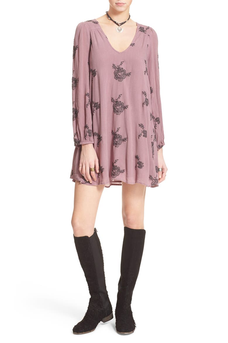 'Emma's' Embroidered Swing Dress, Main, color, ELDERBERRY