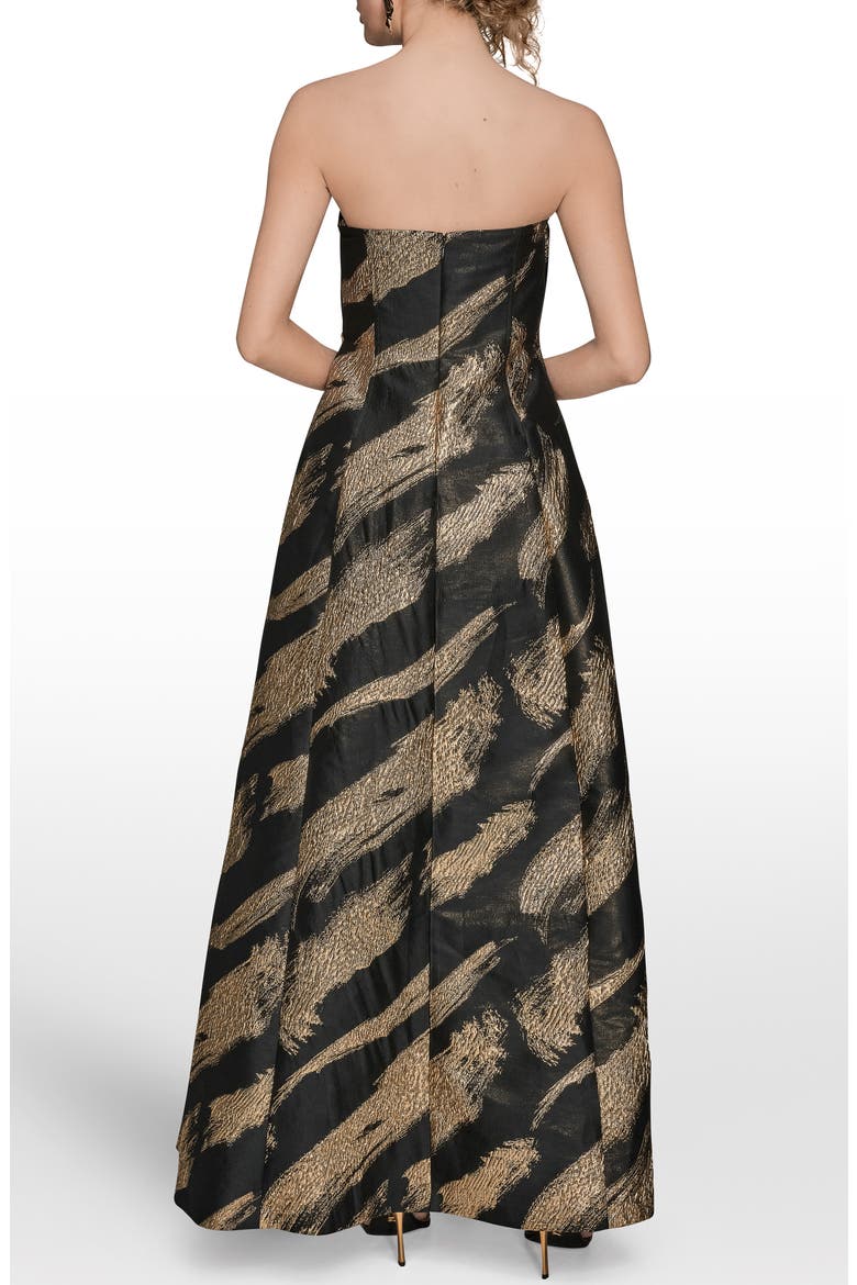Strapless Fit & Flare Gown, Alternate, color, BLACK/ GOLD