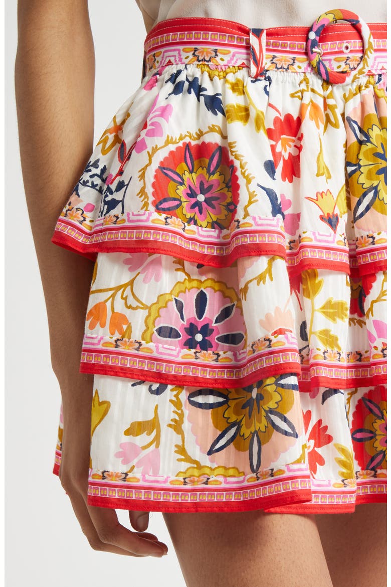 Marla Mixed Print Tiered Cotton Blend Miniskirt, Alternate, color, WHITE MAYA COMBO