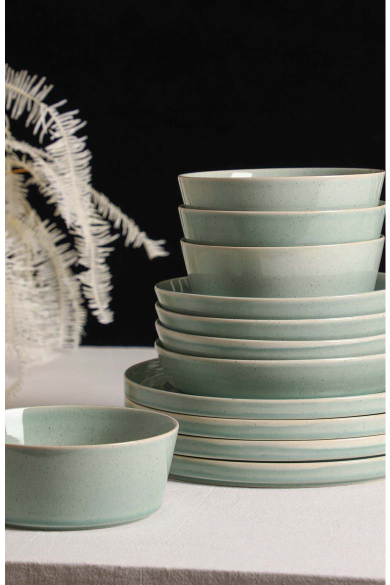 Claire Stoneware 12-Piece Dinnerware Set, Alternate, color, Green
