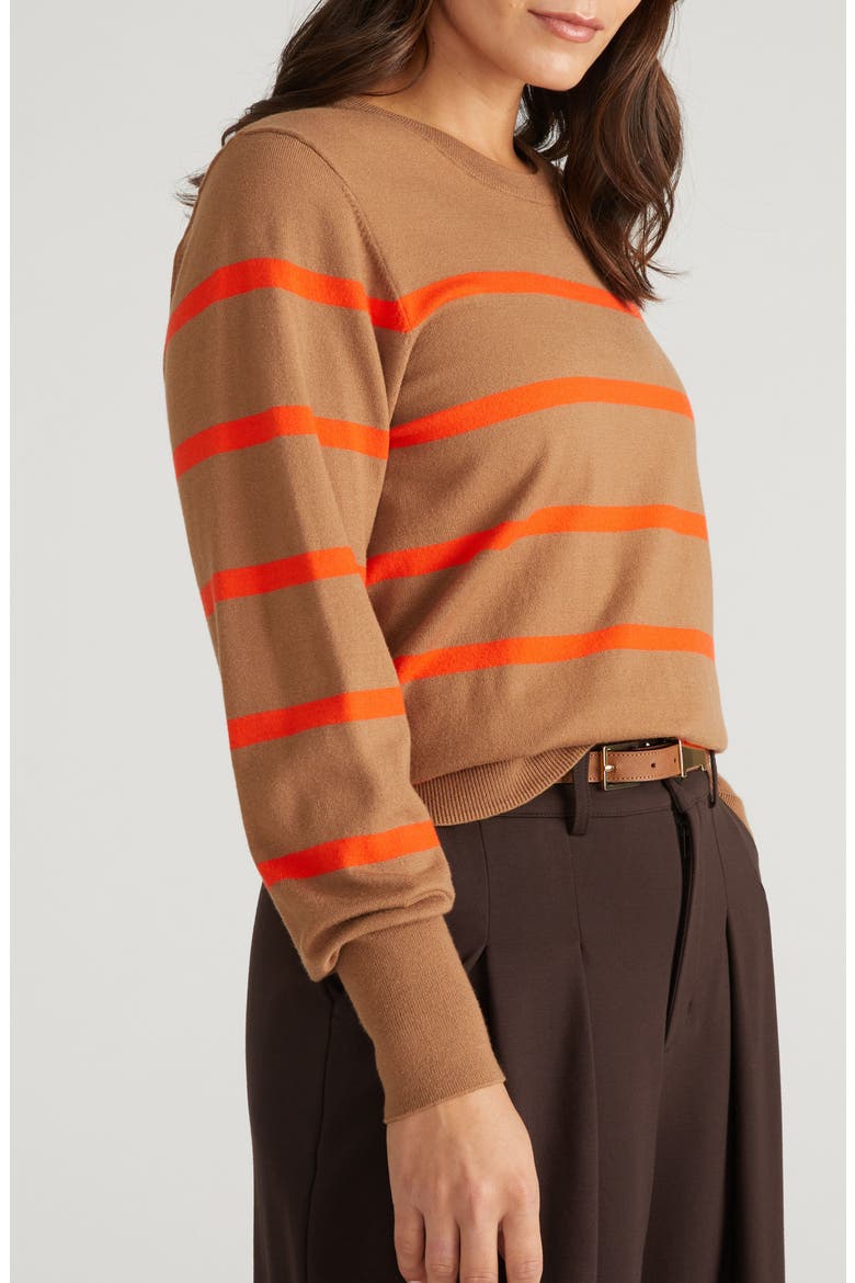 Crewneck Sweater, Alternate, color, CLASSIC CAMEL/ POPPY STRIPE