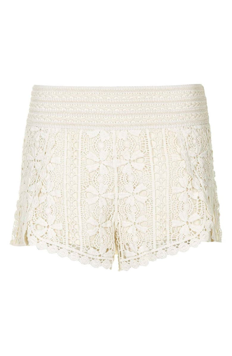 Topshop Scallop Crochet Shorts, Alternate, color, 