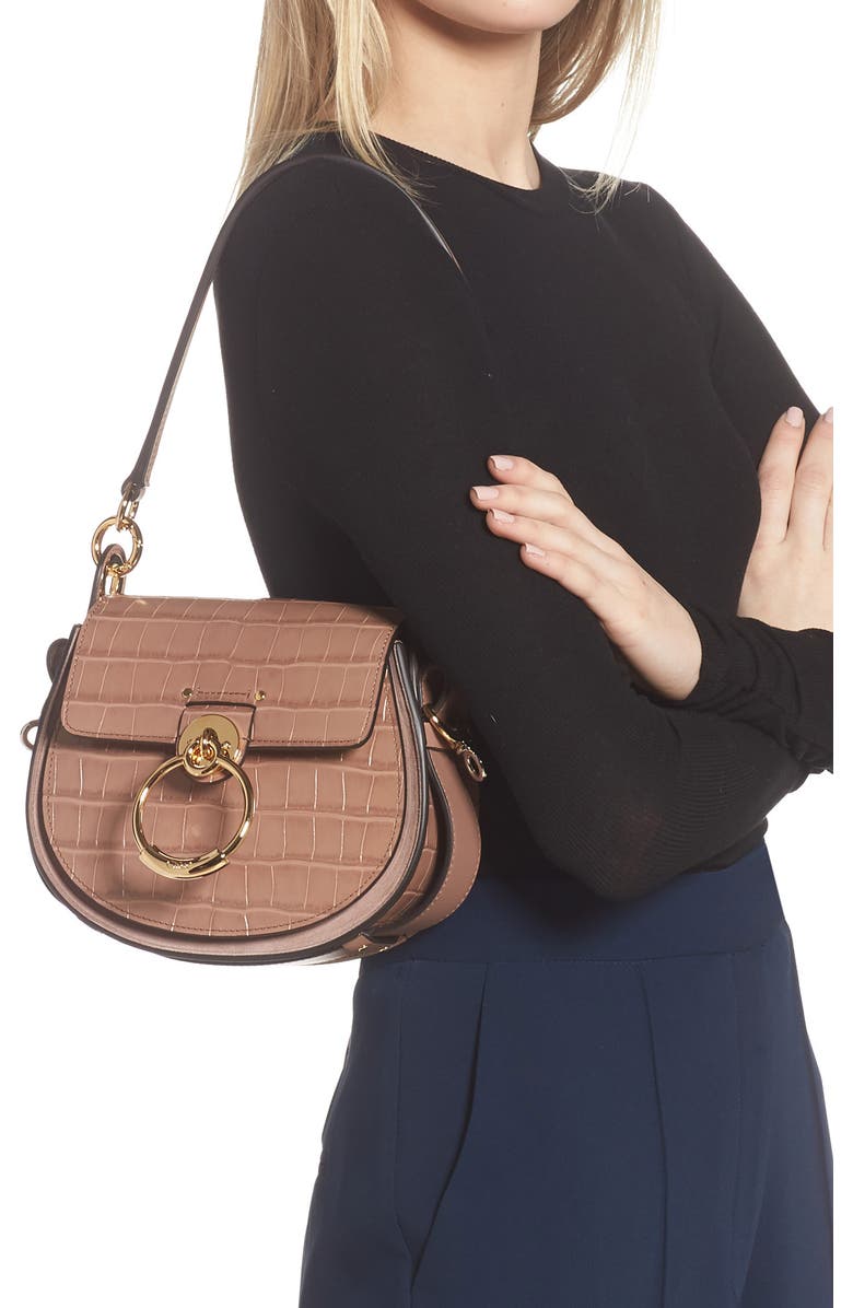 Chloé Small Tess Croc Embossed Calfskin Shoulder Bag, Alternate, color,